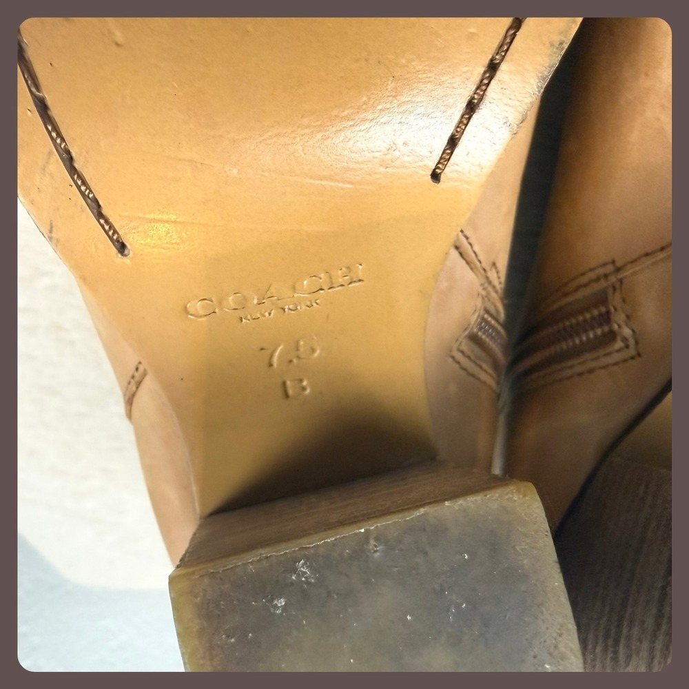 Coach Tan Leather Side Zip Block Heel Ankle Booties Women's Size 7.5‎ - Picture 10 of 16